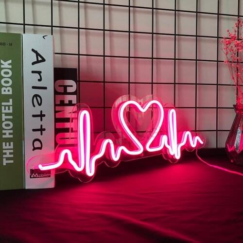 Custom Flex Led 3DTransparent Acrylic LOGO Heartbeat Neon Sign Light Bar Home Room Decoration Ins Party Wedding