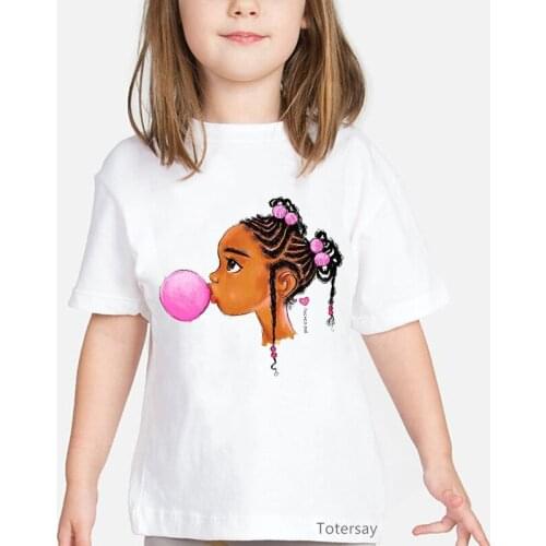 2021 hot sale Black girl blowing pink bubbles print t shirt girls melanin kids clothes harajuku shirt kawaii children clothes