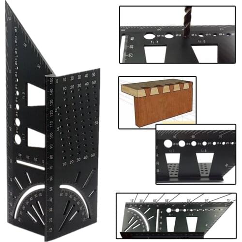 Multifunctional Angle Ruler 45 90 Degree Aluminum Alloy Accurate Woodworking Square Scribing Ruler Fxed Dovetail Tenon Tool
