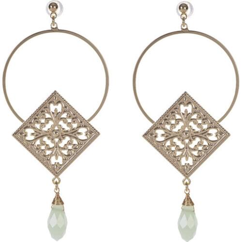 Earings for women 2021 Hollow Round Circle Stainless Steel 14K Gold-plated earrings exaggerated Geometric Earrings long