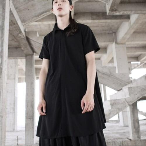 Yamamoto style Dark mid-long irregular asymmetrical casual neutral short-sleeved shirt summer