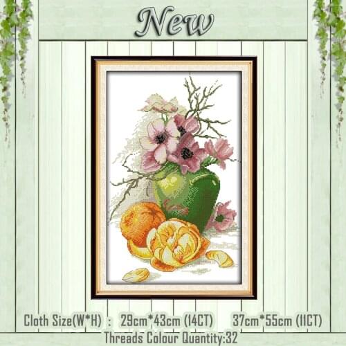 Hibiscus vase and oranges paintings counted printed on the canvas DMC 11CT 14CT kits DIY Cross Stitch embroidery needlework Sets