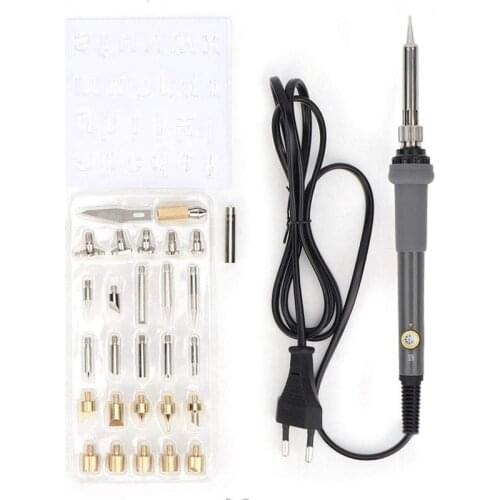 Electric Soldering Iron Set, Soldering Iron, Temperature Adjustable, Set Of Burner Made Of Wood And Made Of Iron,EU Plug