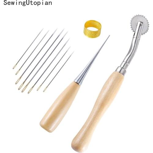 11PCS Leather Craft Stitching Tools Set with Hand Sewing Needles Thimble for DIY Leathercraft Sewing