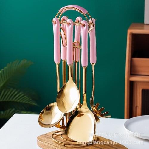 New Ceramic Handle Kitchenware Cooking Utensils Set Heat Resistant Kitchen Non-Stick Cooking Utensils Baking Tools Storage Box