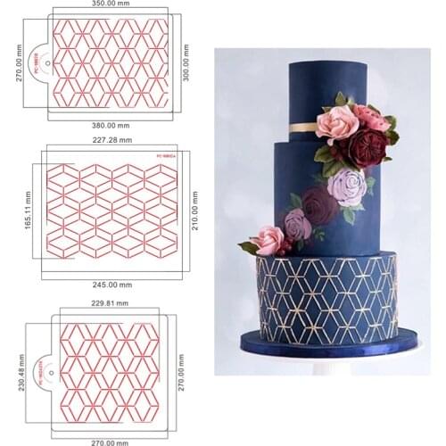 New Geometric Rhombus Pattern Cake Stencil Lace Cake Boder Template Diy Drawing Mold Decorating Cake Tool Bakeware Stencils
