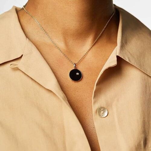Zircon stone sun black enamel necklace for women stainless steel gold color minimalist dainty necklace fashion