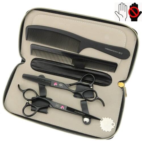 Black 6 inch left hand hairdressing scissors 440C hair salon professional barber scissors set