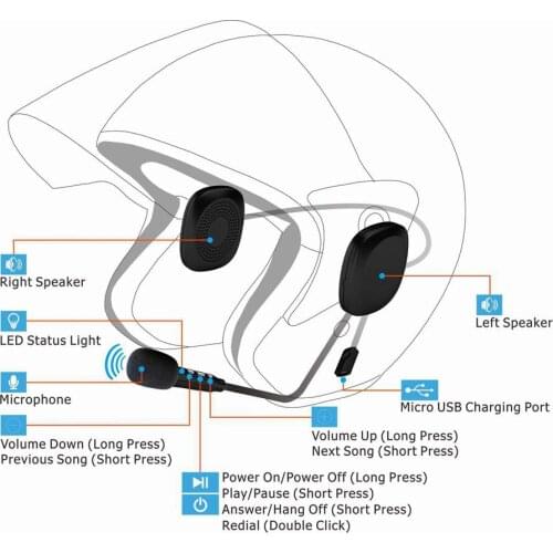 Motorcycle Bluetooth 5.0 Helmet intercom Wireless hands-free telephone call Kit Stereo Anti-interference Interphone Music Player