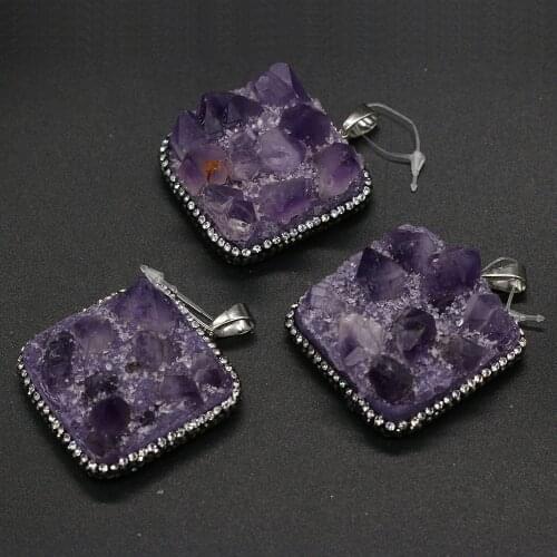 Natural Semi Precious Stone Pendant Square Amethysts Bud Hemming DIY For Making Necklaces Bracelets Earrings Etc