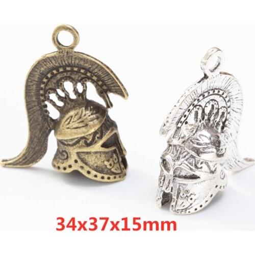 MEW 2pcs/lot 34x37x15mm Retro Alloy Roman Helmet Charm Pendant For Making DIY Earrings, Necklaces and Other Accessories