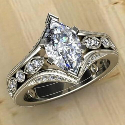 Luxury Hollow Out Horse Eye Shaped Cubic Zirconia Silver Colors Engagement Rings For Women Fashion Valentines Day Jewelry Gift