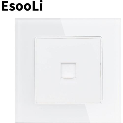 EsooLi Crystal Glass Panel 1 Gang RJ45 Internet Jack CAT5E Connector Computer Outlet Wall Data Socket