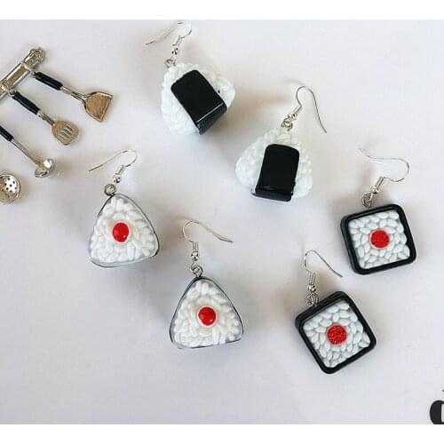Lovely Handmade Japanese Rice Balls Drop Earrings DIY Cute Geometric Sushi Food Fun Earrings For Women Girl Jewelry