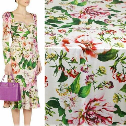 Peony printed polyester fabric cloth Factory custom production brand drape shirt pants DIY cheongsam children fabric for dress