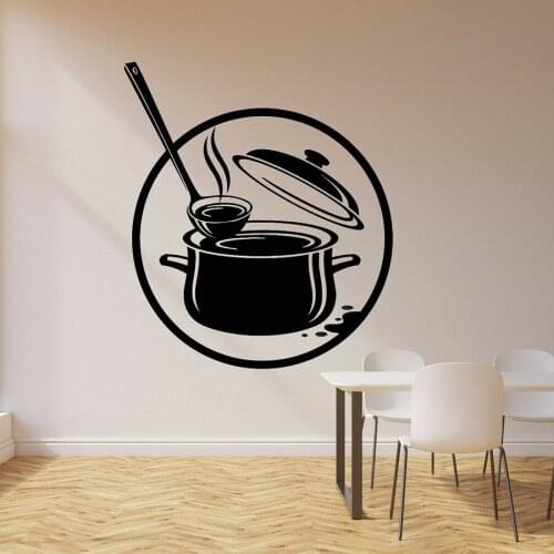 Vinyl Wall Decal Kitchen Pot Cooking Cuisine Soup Dining Room Interior Decor Sticker Window Glass Mural Removable Wall Art S1140