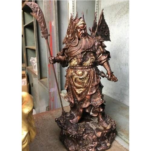 YM 312 27cm Excellent bronze Carving Guangong Guan Gong Gu Dragon Tiger Statue