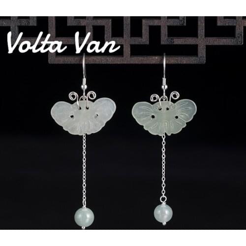 Volta Van Elegant Women Drop Earrings 925 Sterling Silver Pendientes Plata Vintage Aventurine Butterfly Jewelry Concise Earrings