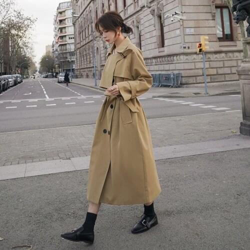 2020 Spring Khaki Trench Coat Female Middle Long Section Coat Double Breasted Bandage Windbreaker Super Classic Style Outerwear