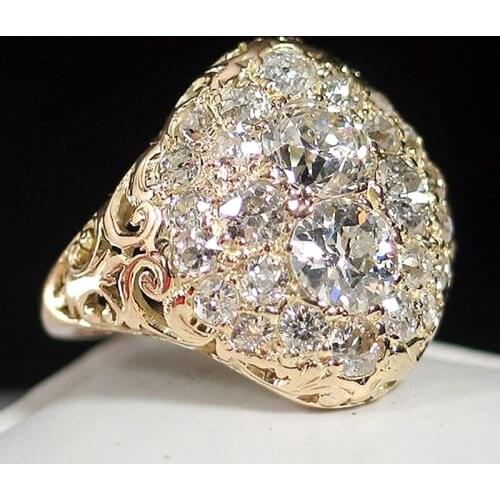 USTAR Statement carving gold finger rings for women full shiny cubic zirconia engagement rings female fashion wedding jewelry