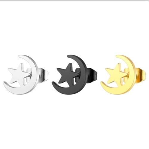 1 pair of star moon earrings stainless steel fashion ear stud