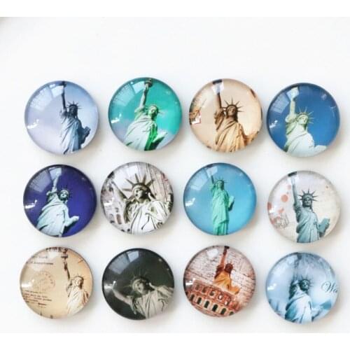 12pcs/lot Statue of Liberty Crystal Glass Fridge magnet Round Message Sticker Travel Souvenir Refrigerator Magnets Home Decor
