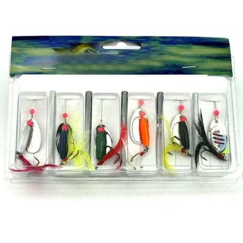 Lot 6pcs Spoon Hard Metal Fishing Lures Set Spinner Baits CrankBait Bass Spinnerbait Tackle Hooks Artificial Free With Box New