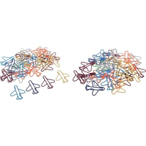 60pcs Colored Airplane Paper Clips Creative Clips Bookmark Stationery Kits