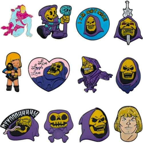 Anime He-Man Masters of the Universe Skeletor Brooch Enamel Pin Heart Live Laugh Love Skull Badge Lapel Pins Halloween Gifts