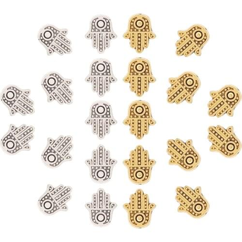 30pcs/lot Tibetan Silver/Gold Hand of Fatima Hamsa Spacer Beads Charms DIY Necklace Bracelet Jewelry Making Findings 12x10mm