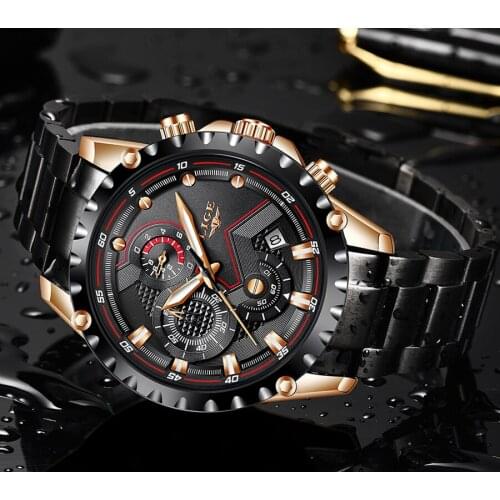 LIGE Watch Men Top Brand Luxury Mens Watches Sporty Stainless Steel Waterproof Chronograph Quartz Wristwatch Relogio Masculino