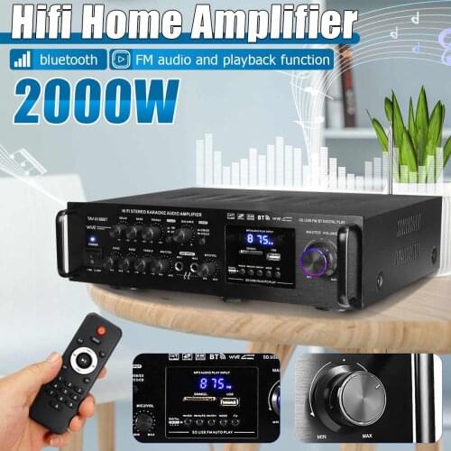 2000W 220V Digital Amplifiers Bluetooth Amplificador Audio Processor Stereo Music Audio Power Hifi Treble Bass Control Amplifier