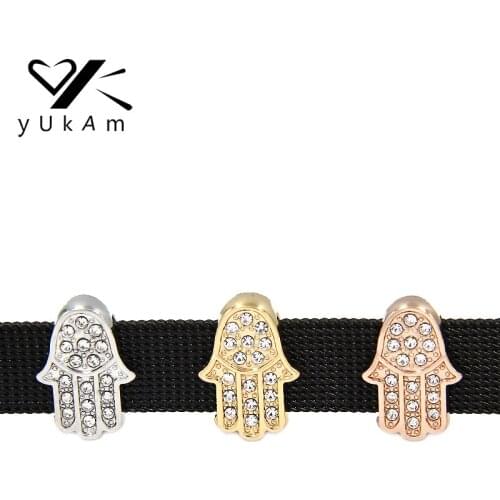 YUKAM Miriam Fatima Hamsa Hand Slide Charms Keeper for Stainless Steel Mesh Keepers Bracelets Good Lucky Bangles Jewelry Making