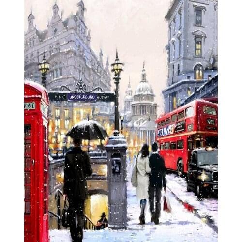 JMINE Div 5D winter London City Street landscape Full Diamond Painting cross stitch kits art Scenic 3D paint by diamonds