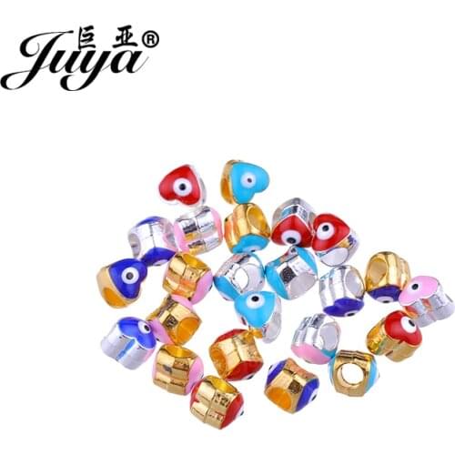 JUYA Metal Evil Eye Beads for Jewelry Making 8.2x8.5mm 15pcs Heart Shape Enamel Bracelet Necklace Crafts Accessories Spacer