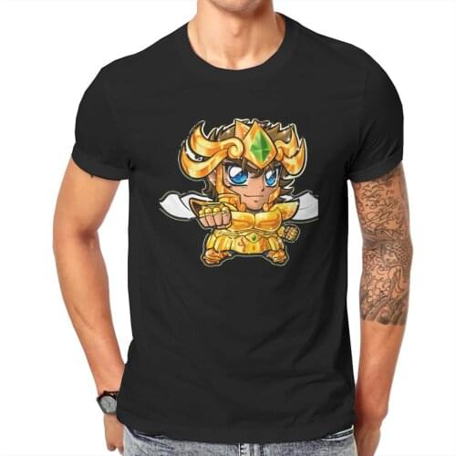 Men Aiolia Leo Chibi Saint Saiye Knight of Zodiacs Anime Gold Saint Graphic Funny Classic O collar Tees