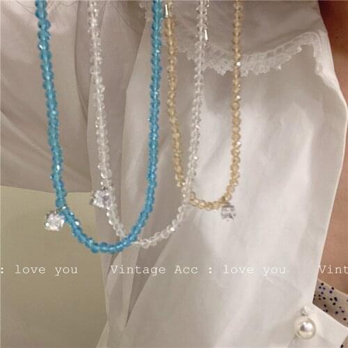 2021 New Vintage Blue Color Crystal Beads Choker Necklace for Women Korean Fashion Simple Geometric Clavicle Necklace Jewelry