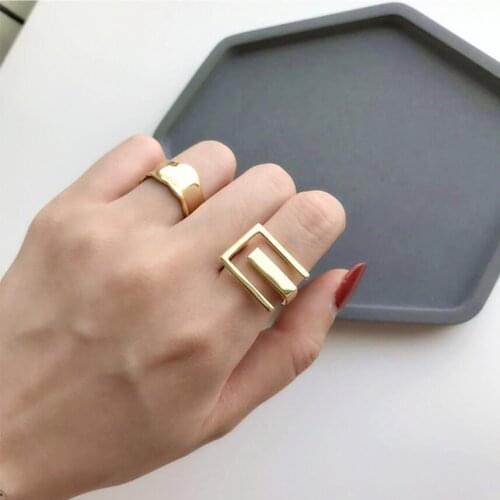 New Exaggeration Geometry Rectangular Hollow Wide Noodles Opening Rings For Women Party Gifts Jewellery Accessories SAR207