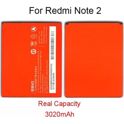 Original BM45 Mobile Phone Battery For Xiaomi Redmi Note 2 Hongmi Note2 Replacement Batteries Real Capacity 3020mAh