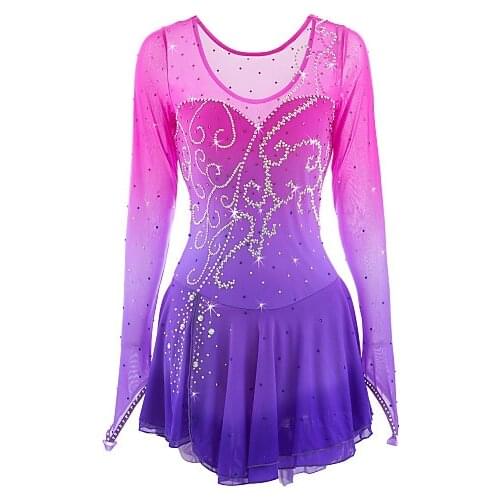 Red Figure Skating Dress Long-Sleeved Ice Skating Skirt Spandex Womens girls