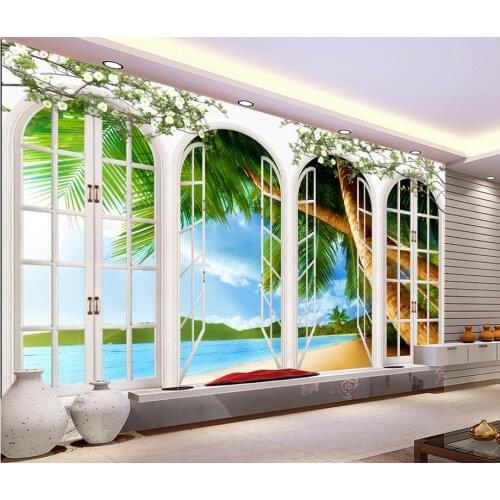 Custom 3d wallpaper Seaside backdrop tree outside the window photo wall murals wallpaper mural 3d wallpaper