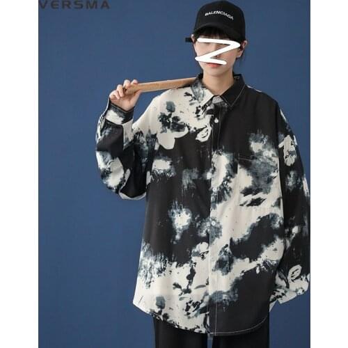 VERSMA Japanese Harajuku Tie Dye Vintage Print Shirt Men Women Blouse Korean Streetwear Long Sleeve Shirts Men 5XL Dropshipping