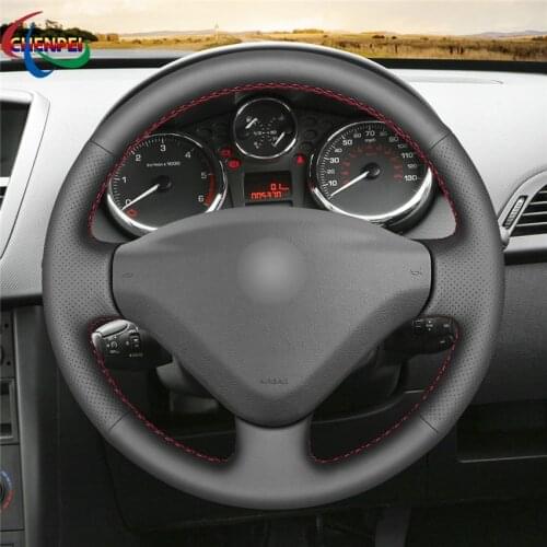 DIY Hand-Stitched Non-slip Breathable Black Leather Car Steering Wheel Cover For Peugeot 207 Car Interior Accessories