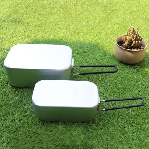 Aluminum Square Lunch Box Foldable Handle Metal Bento Food Picnic Container for Outdoor Travel Camping Picnic