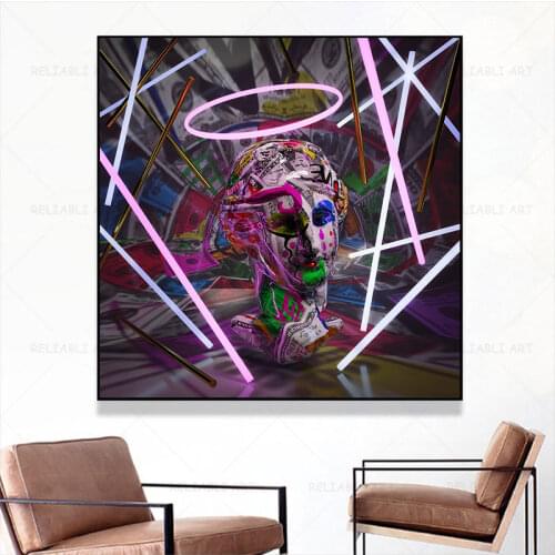 Modern Art Daivid Fictional Character Statue Pictures Graffiti Money Canvas Painting Wall Art Light and Shadow Office Room Decor