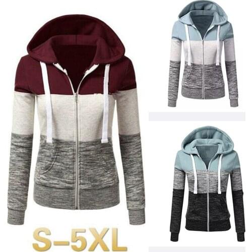 Oversized Hoodie Women Sweatshirt Harajuku Zipper Long Sleeve Hooded Tracksuit Female Patchwork Jacket Coat Women Clothing