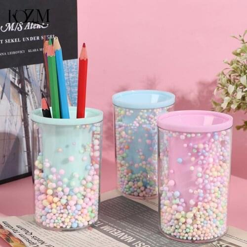 Large Capacity Rounded Shape Pencil Case Cute Pink Transparent Pen Holder