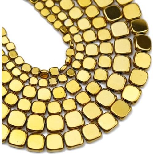 YHBZRET 3/4/6/8/10MM Natural Gold Hematite Stone Bead Flat Square Spacer Loose Beads For Jewelry Making Diy Bracelet Accessories