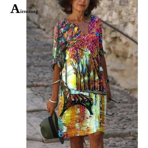 Plus size 3xl Women Sexy V-neck Chic Dress Vinatge 2021 Summer Bohemian 3D Print Dresses Ladies Knee-Length Dress Femme Clothing