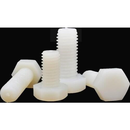 1/5/10/50X M3 M4 M5 M6 M8 M10 M12 M14 M16 DIN933 High Quality White Nylon Plastic Insulated External Hex Hexagon Head Bolt Screw